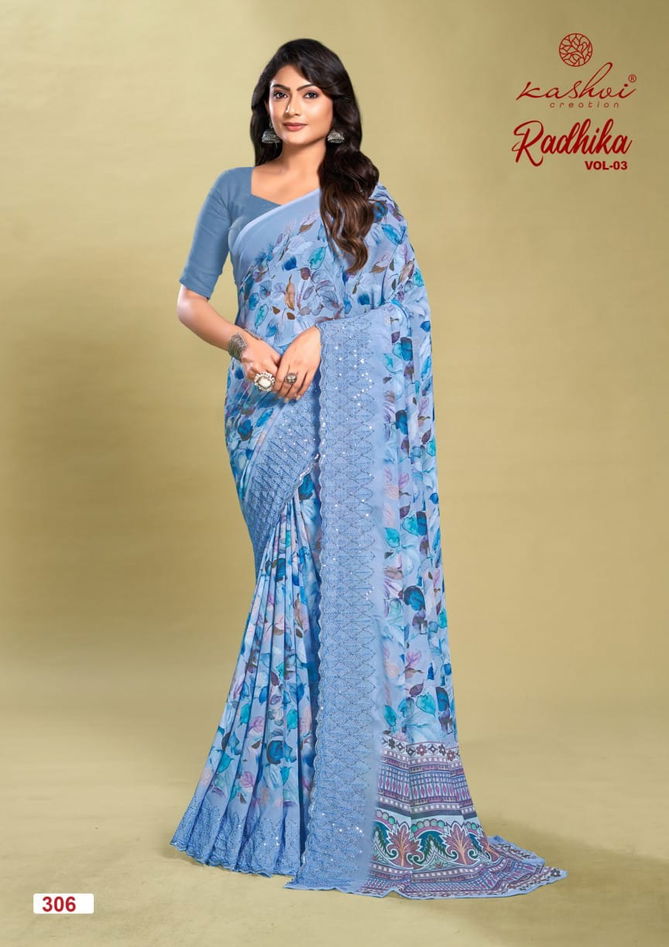 Radhika Vol 3 By Kashvi Embroidery Weightless Printed Sarees Wholesale Online	